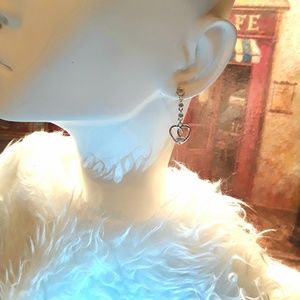 NEW S925 Dangle CZ Heart Earrings